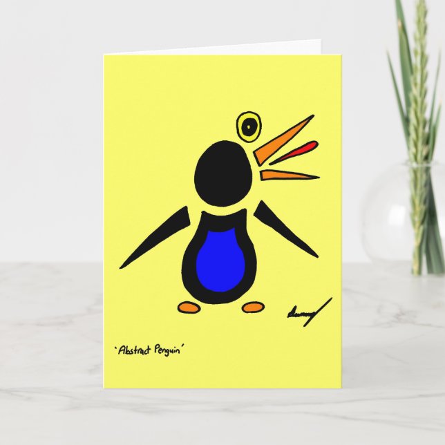 Cartão de Saudação abstrato Penguin - Amarelo (Frente)