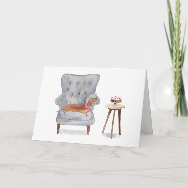 Cartão de Saudação Aquarela do Cachorro Salsicha D (Frente)