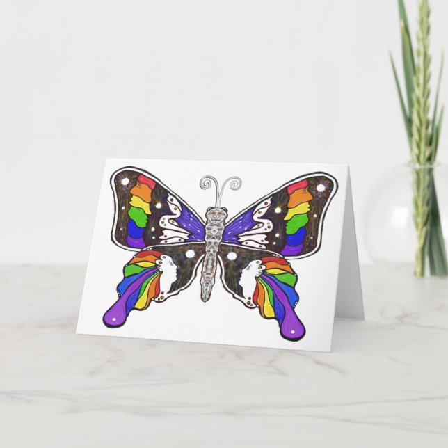 Cartão de Saudação Arco-Íris-Borboleta (Frente)