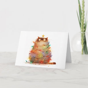 Cartão de Saudação às Luzes de Gato Tangido de Nat