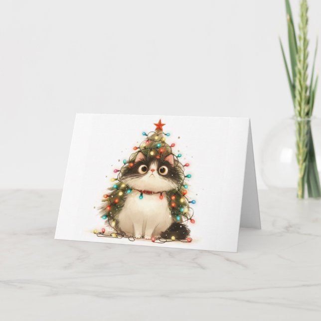 Cartão de Saudação às Luzes de Gato Tangido de Nat (Frente)