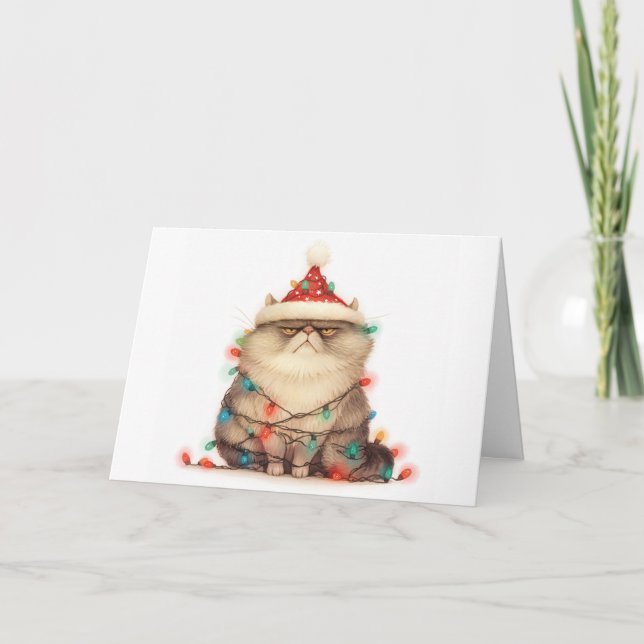 Cartão de Saudação às Luzes de Gato Tangido de Nat (Frente)