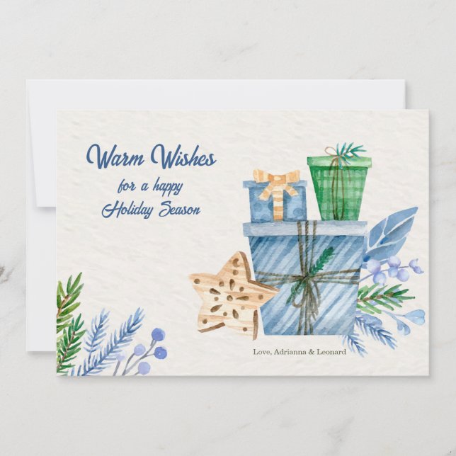 Cartão de Saudação Azul de Feriado (Frente)