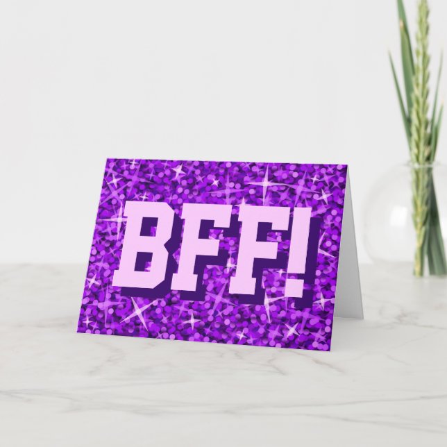 Cartão de saudação 'BFF!' 'Seu Texto' Roxo Glitz (Frente)