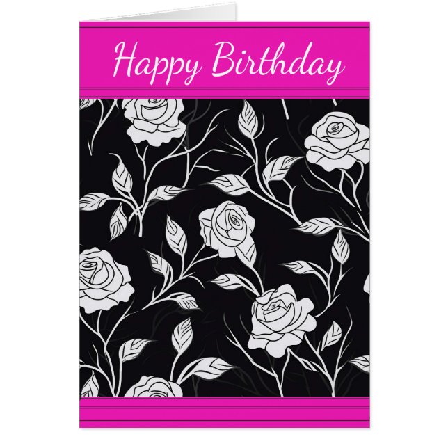 Cartão de Saudação bonito de Rosa Preta e Branca (Frente)