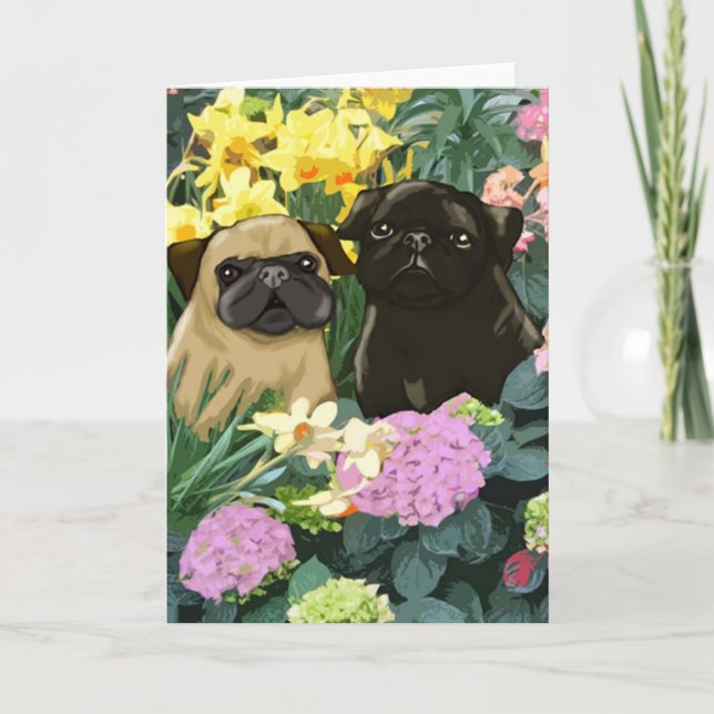 Cartão de Saudação Bonito Primavera Puggy (Frente)