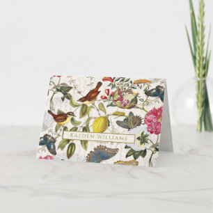 Cartão de Saudação Botânico de Aves Vintage