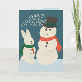 Cartão de Saudação Bunny e Snowman Feriados Hoppy