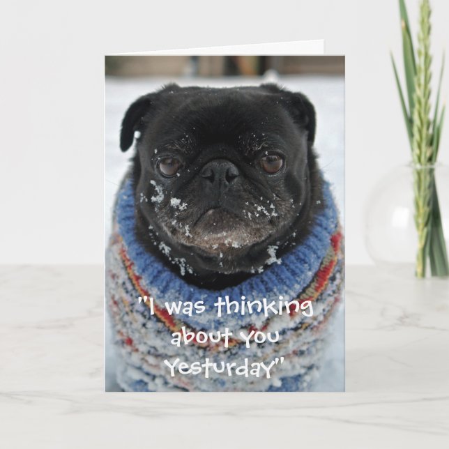 Cartão de Saudação Chilly Pug "Missing You" (Frente)