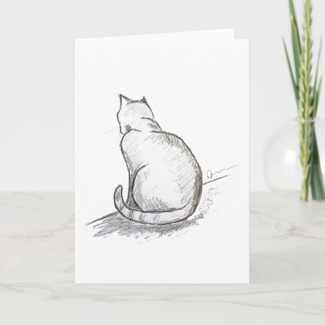 Cartão de Saudação com Desenho a Lápis de Gato (Frente)