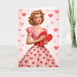 Cartão de Saudação com Design de Amor Retro Coraçã