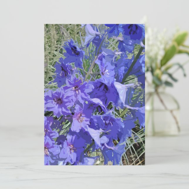 Cartão de saudação com design de larkspur flor "Oi (Em pé/Frente)