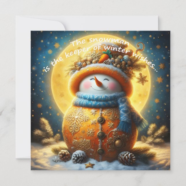 Cartão de saudação com um boneco de neve fofo (Frente)