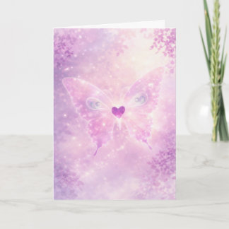Cartão de Saudação Coração de Borboleta Rosa