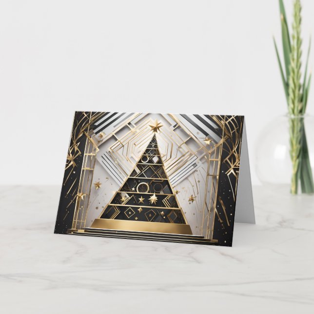cartão de saudação da árvore de natal art deco (Frente)