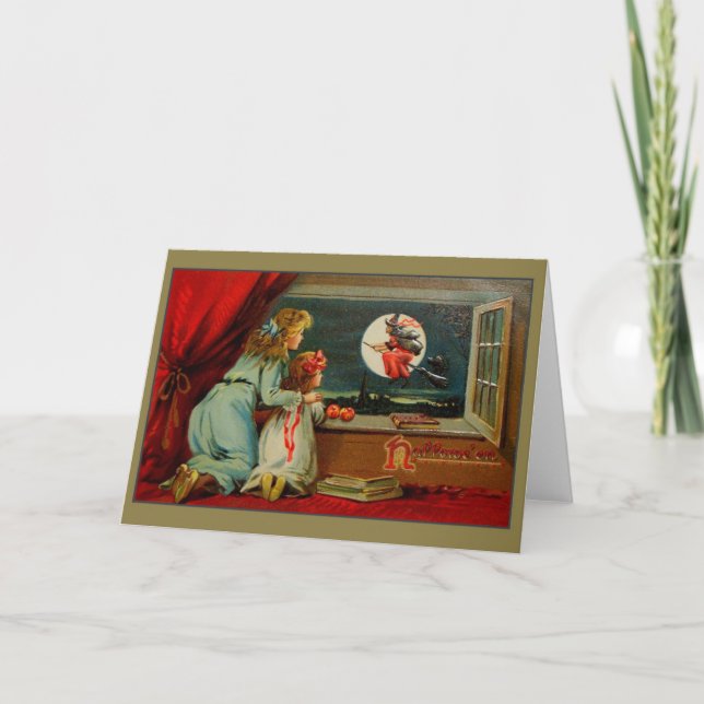 Cartão de Saudação da Bruxa de Halloween Vitoriana (Frente)