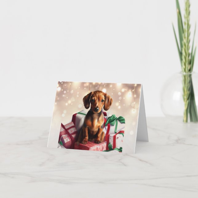 Cartão de Saudação da Cupão de Natal Dachshund (Frente)