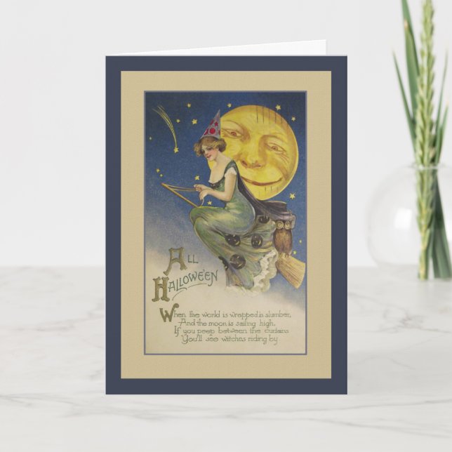 Cartão de Saudação da Mão Cheia de Bruxa Voadora d (Frente)