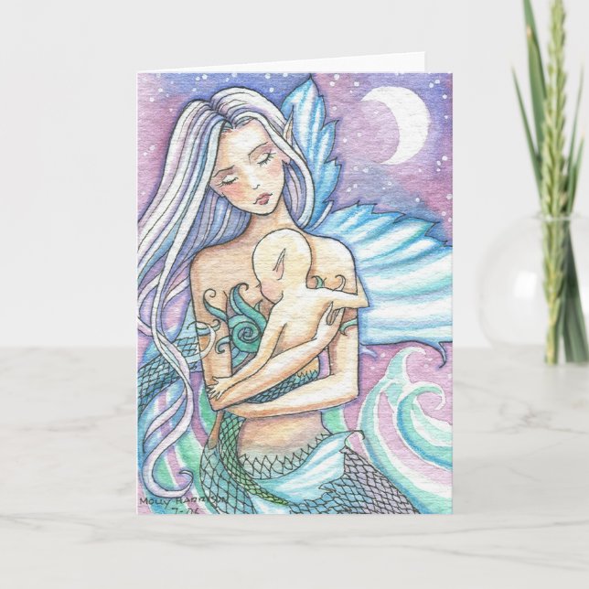 Cartão de Saudação da Sereia de Embalar e do Bebê (Frente)