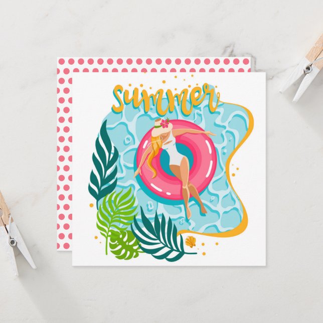 Cartão de Saudação da Summer Beach Girl (Frente/Verso In Situ)