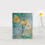 Cartão de Saudação Daffodils<br><div class="desc">Uma vida fresca,  primavera,  de três narcisos num vaso. 
Arte original de Sally Hunt.

www.SallyHunt.co.uk</div>