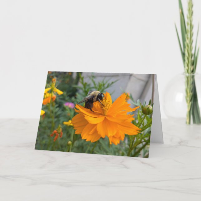 Cartão de Saudação de Abelha Ocupada - Cartão de V (Frente)