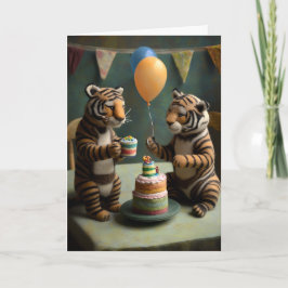 Cartão de Saudação de Aniversário de Tigres Felize