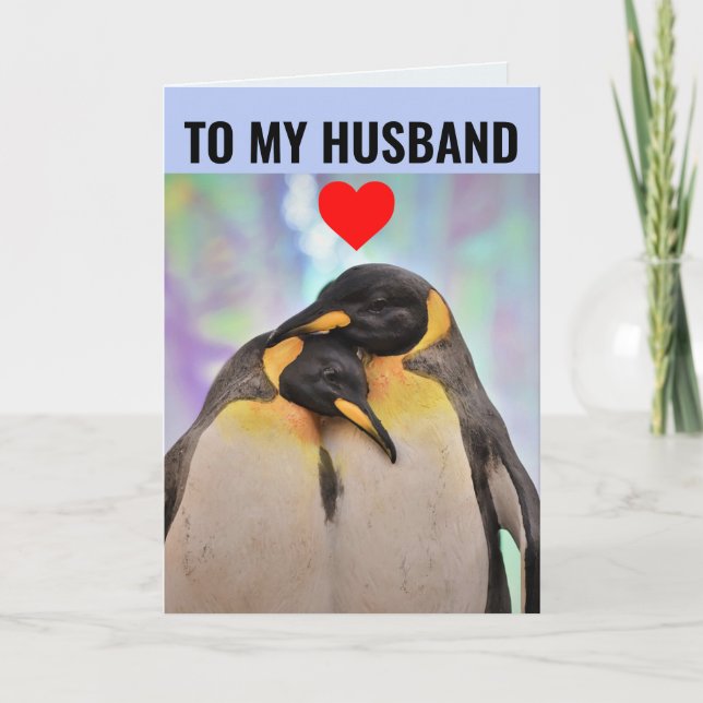 Cartão de saudação de ANIVERSÁRIO PINGUIN HUSBAND  (Frente)