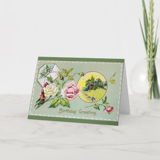 Cartão de Saudação de Aniversário Vintage (Frente)