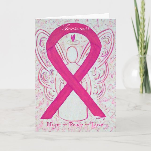 Cartão de saudação de anjo com consciência rosa-qu (Frente)