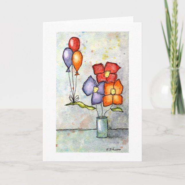 Cartão de Saudação de Aquarela com Três Flores de  (Frente)