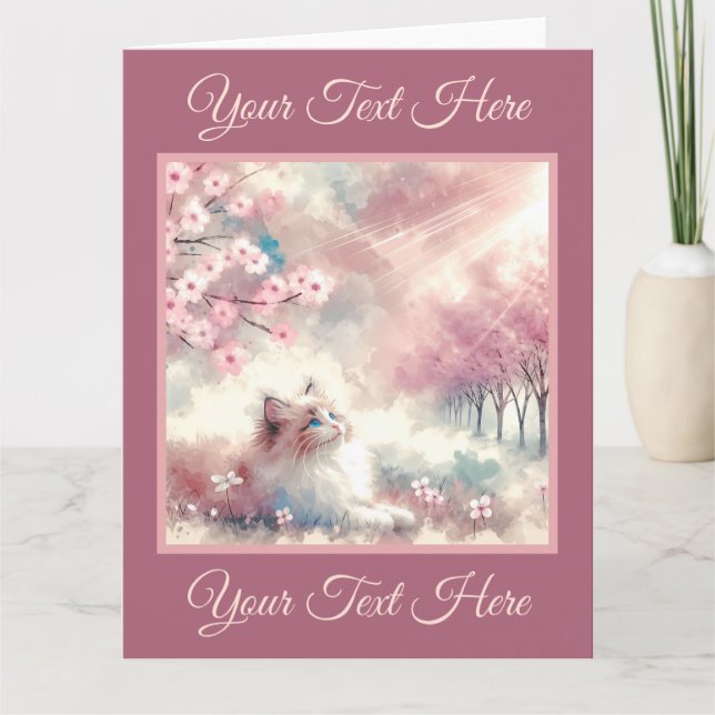 Cartão de Saudação de Aquarela de Gatinho Sonhador (Frente)