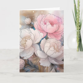 Cartão de saudação de aquarela floral de peônia bo
