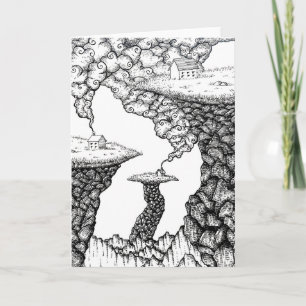 Cartão de Saudação de Arte a Caneta e Tinta Casas