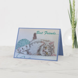 Cartão de saudação de arte de gato bonito para 