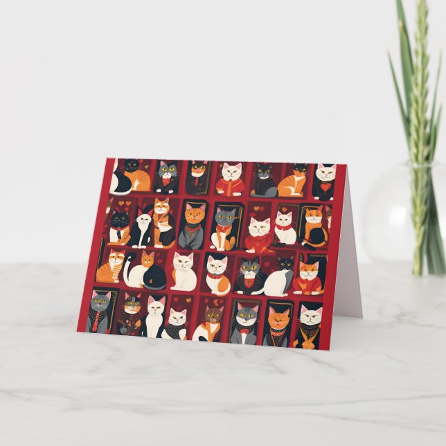cartão de saudação de arte de patchwork cats AI (Frente)