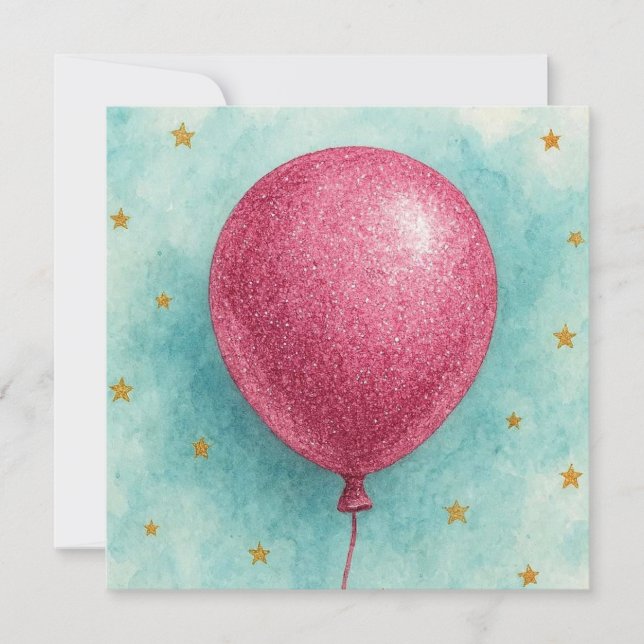 Cartão de Saudação de Balão de Brilho Cor-de-Rosa. (Frente)