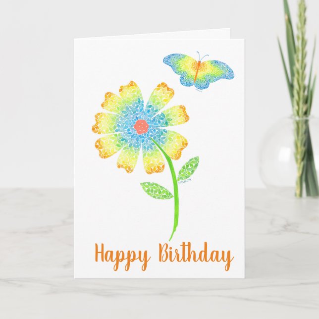 Cartão de saudação de borboleta e margarida (Frente)