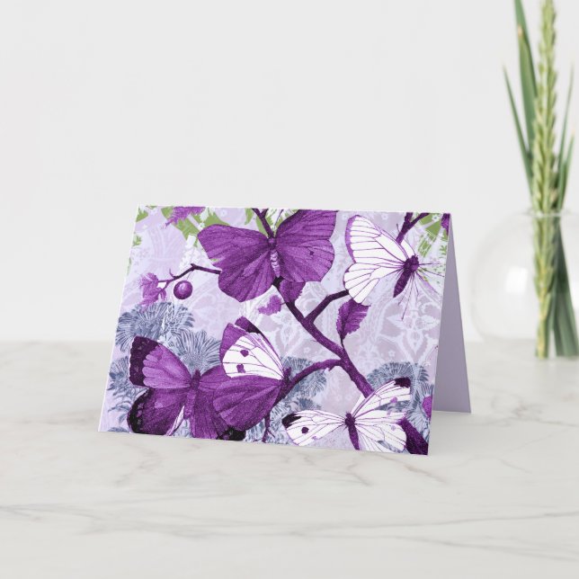 Cartão de Saudação de Borboletas Roxas (Frente)