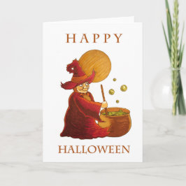 Cartão de saudação de bruxa e caldeirão