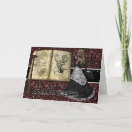 Cartão de Saudação de Bruxo de Bruxas com Livro de