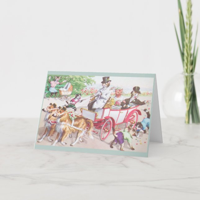 Cartão de Saudação de Casamento Vintage Cat (Frente)