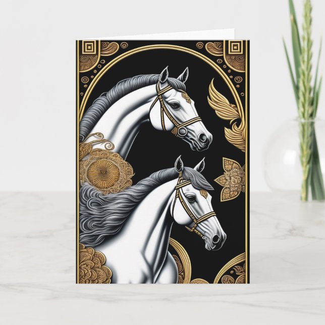 Cartão de Saudação de Cavalo de Ano Novo Chinês (Frente)