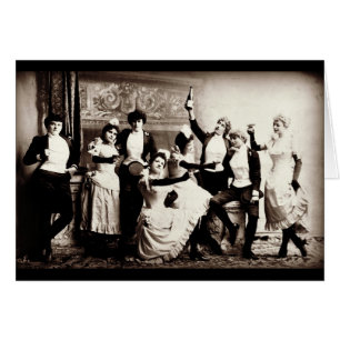 Cartão de Saudação de Cena de Vintage de Party Gir