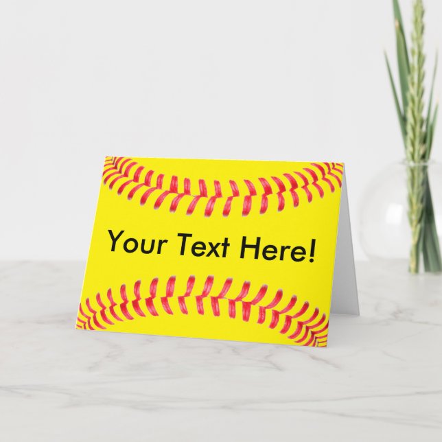 Cartão de saudação de cliente de softball amarelo (Frente)