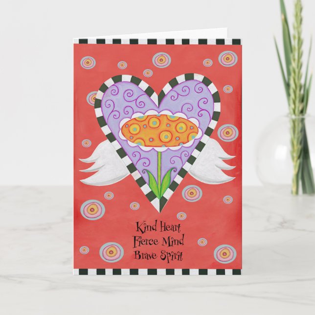 Cartão de Saudação de Coração Alado (Vermelho) (Frente)