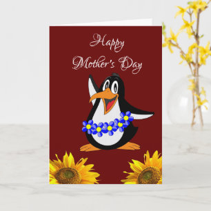 Cartão de Saudação de Dia de as mães Feliz Pinguin