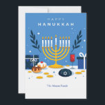 Cartão de Saudação de Elementos Hanukkah<br><div class="desc">Mande cartões de natal a todos com este cartão de saudação festivo do Hanukkah. (Imagem de Freepik). O cartão é fácil de personalizar com seu texto, fonte e cor da fonte. Não exatamente o que você está procurando? Todos os nossos produtos podem ser personalizados para atender às suas necessidades sem...</div>