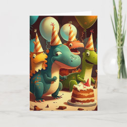 Cartão de Saudação de Festa de aniversário de Dino