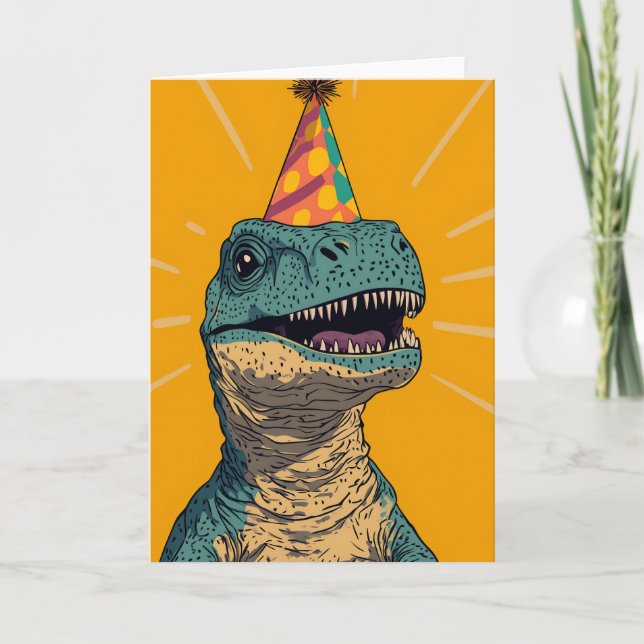 Cartão de Saudação de Festa de aniversário Dinossa (Frente)